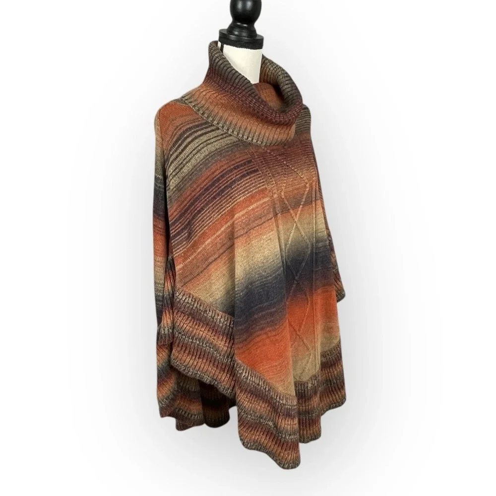 Baciano Bacci Southwest Print Cowl Neck Sweater Cape Womens M Boho Autumn Layers